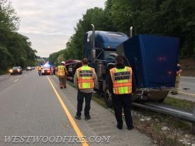 westwood tractor trailer firefighters emts scene fire company bypass accident route
